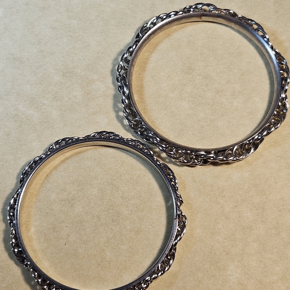 Stainless Steel Bangle Bracelets with rope chain detailing 2 - Picture 3 of 7